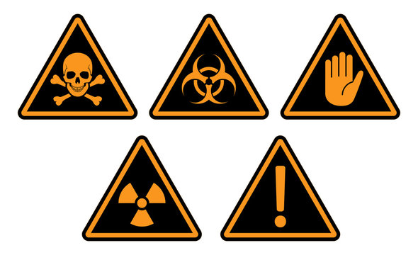 Orange black triangle warning and danger signs