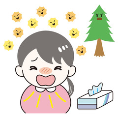 女性　人物　花粉症　症状　咳　くしゃみ