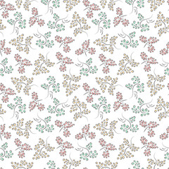 Pastel floral ornament on white background. Leaves seamless pattern.