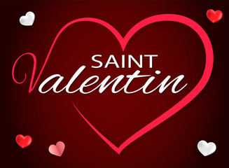 Carte invitation célébration Saint valentin - valentine's day - avec coeur rouge et blanc sur fond rouge dégradé