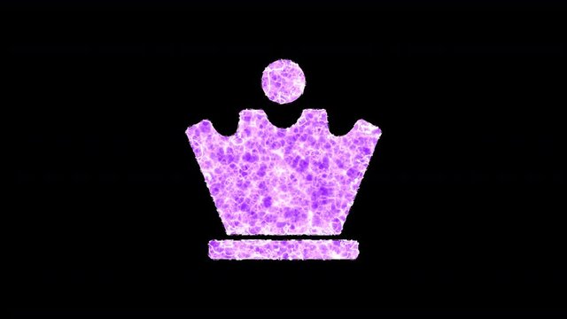 Symbol chess queen shimmers in three colors: Purple, Green, Pink. In - Out loop. Alpha channel Premultiplied - Matted with color black