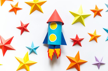Paper diy rocket. Origami craft stars.