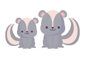 kawaii skunks cartoons vector design
