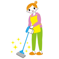 掃除機をかける女性　キャラクター　カラフル　シンプル　おしゃれ