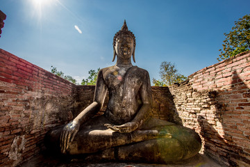 Background Unseen tourist attractions in Thailand (Big Buddha statue in Wat Si Chum) in Sukhothai province, tourists always come to see the beauty.