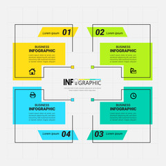 Infographics design template, outline concept with 4 steps or options, can be used for workflow layout, diagram, annual report, web design.Creative banner, label vector.