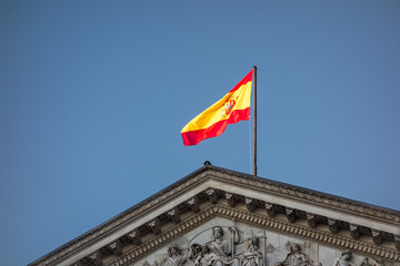 Gable of the facade of the congress building of the deputies of Spain, where the representatives...