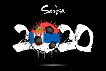2020 and soccer ball in color of Serbia flag