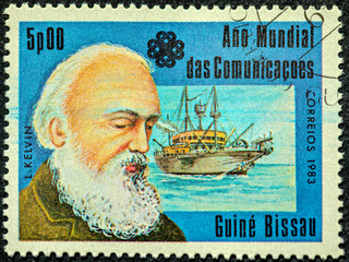 A stamp printed in Guinea-Bissau dedicated to the World Communications Year shows a Scots-Irish...