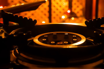 Burning gas stove. Blue flame of gas burner.