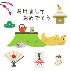 Fototapeta premium 1月素材 犬と猫