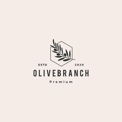 olive oil tree branch logo hipster vintage retro vector icon illustration