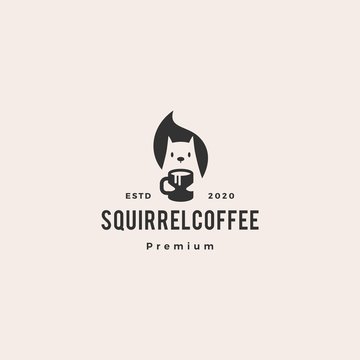 squirrel coffee mug drink logo vector icon illustration hipster vintage retro