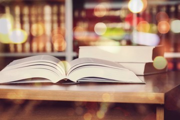 Books collection on dark background with copy space