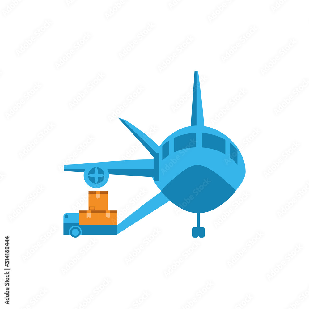 Poster isolated delivery boxes cart and airplane vector design