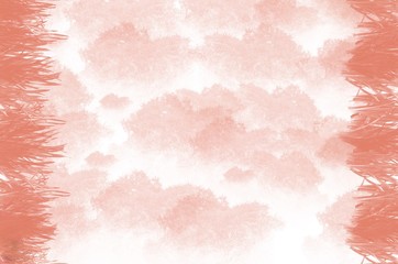 peach and white fluffy clouds and grass background textures
