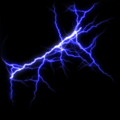 Blue Lightning flash Thunderbolt isolated on black background.
