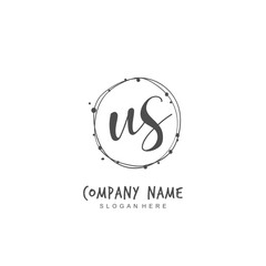 Handwritten initial letter U S US for identity and logo. Vector logo template with handwriting and signature style.