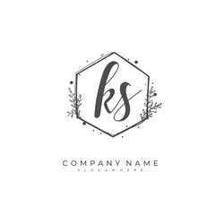 Handwritten initial letter K S KS for identity and logo. Vector logo template with handwriting and signature style.