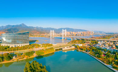 Fototapeta na wymiar City Scenery of both sides of Minjiang River, Fuzhou City, Fujian Province, China