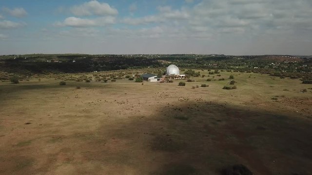 4K summer day aerial video Bloemfontein Naval Hill Planetarium Boyden Observatory, White Horse sculpture of Anglo Boer War days. Hill forms part of Franklin Game Reserve in Free State, South Africa