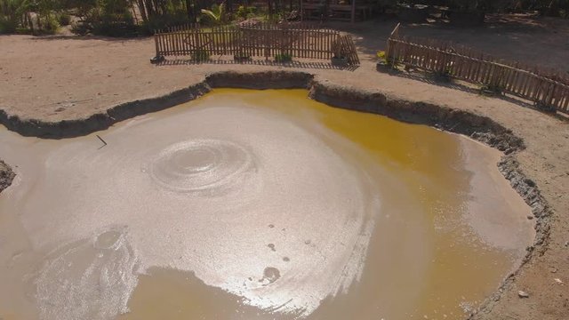Bubbling therapuetic mud volcano L'eau Michel located in the southern village of Penal, Trinidad