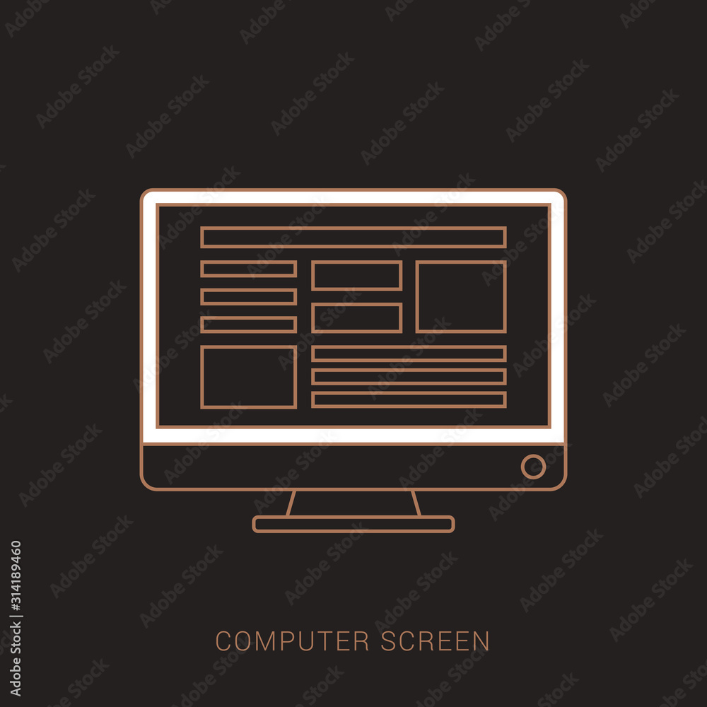Poster computer screen with web page flat icon. brown and white color with outline concept.