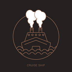 Cruise ship - front view. Travel and tourism transport. Brown and white color with outline concept.