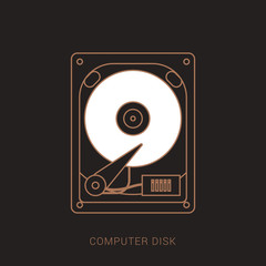 Flat hard drive disk icon for web. Brown and white color with outline concept.