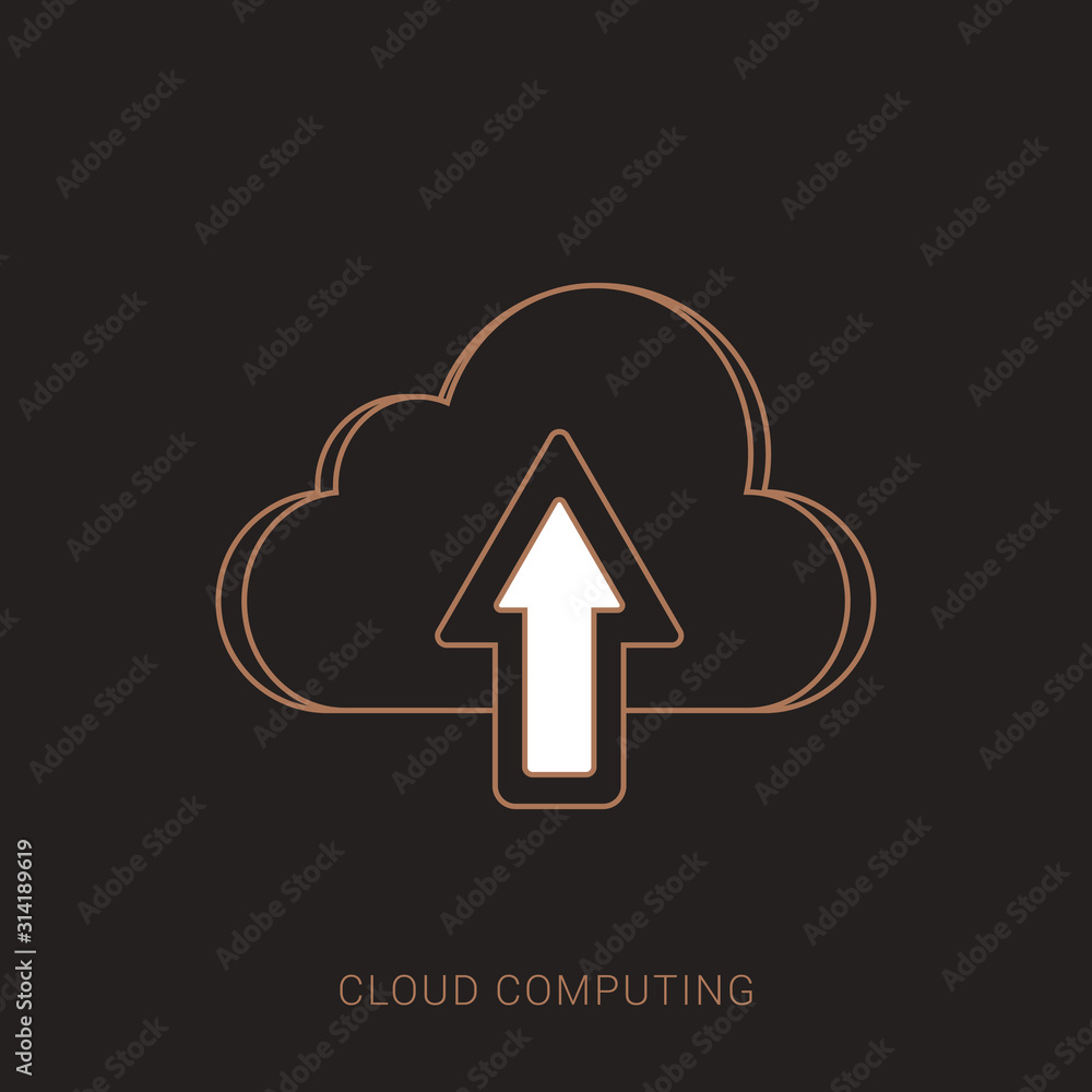 Poster upload on cloud vector icon with flat style. brown and white color with outline concept.