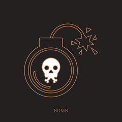 Bomb icon in flat style, vector illustration. Brown and white color with outline concept.