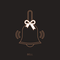 Bell icon vector flat style illustration. Brown and white color with outline concept.