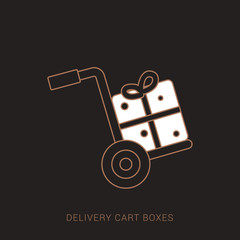 Handcart icon on white background. Brown and white color with outline concept.