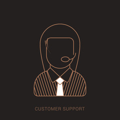 Customer support help desk woman operator service. Brown and white color with outline concept.