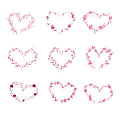 set of floral hearts. Design elements for Valentine's day. Vector illustration ,Isolated on white background.