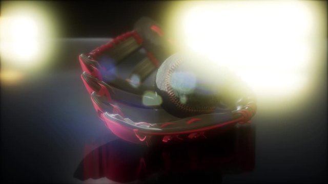 Baseball and Mitt at Dark Background