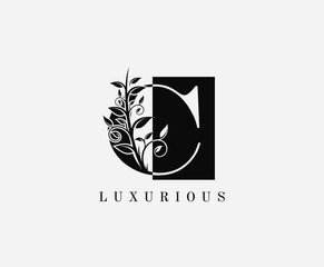 C Letter Luxury Vintage Logo. Minimalist C With Classy Leaves Shape design perfect for fashion, Jewelry, Beauty Salon, Cosmetics, Spa, Hotel and Restaurant Logo. 