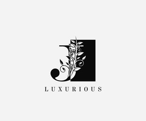 J Letter Luxury Vintage Logo. Minimalist J With Classy Leaves Shape design perfect for fashion, Jewelry, Beauty Salon, Cosmetics, Spa, Hotel and Restaurant Logo. 