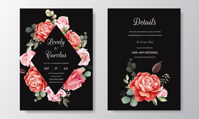 Beautiful floral wreath wedding invitation card template