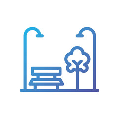 Isolated city park bench tree and lamps vector design