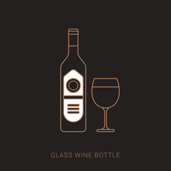 Wine glass and background on white. Brown and white color with outline concept.