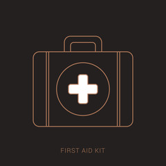 First aid kit isolated on white background. Brown and white color with outline concept.
