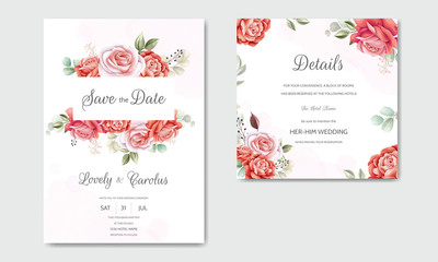 Obraz premium Beautiful floral wreath wedding invitation card template