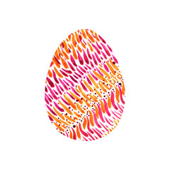 Abstract multi color textured Easter egg isolated on white background. Hand drawn pattern of circles, rounds, dots and lines