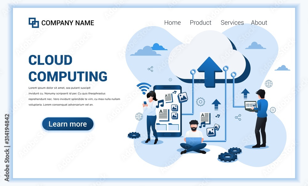 Poster cloud computing concept with characters. can use for banner, landing page, web design template. flat