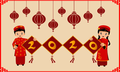 Chinese new year vector 2020 year of the rat.