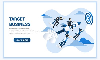Business concept. Businessman flying high riding a rocket to achieve business goal. Can used for web banner, infographics, landing page, web template. Flat vector illustration