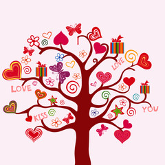 Vector valentine's day tree with heart.