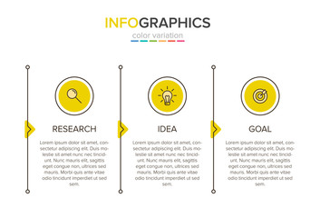 Concept of arrow business model with 3 successive steps. Three colorful graphic elements. Timeline design for brochure, presentation. Infographic design layout.