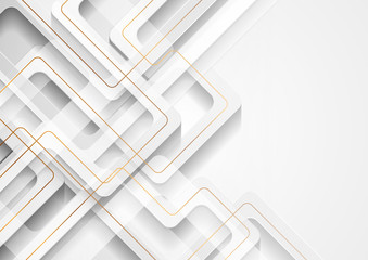 White geometric tech background with abstract golden lines. Vector design